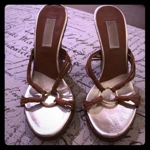 Michael Kors Gold and Leather Braided Wedges